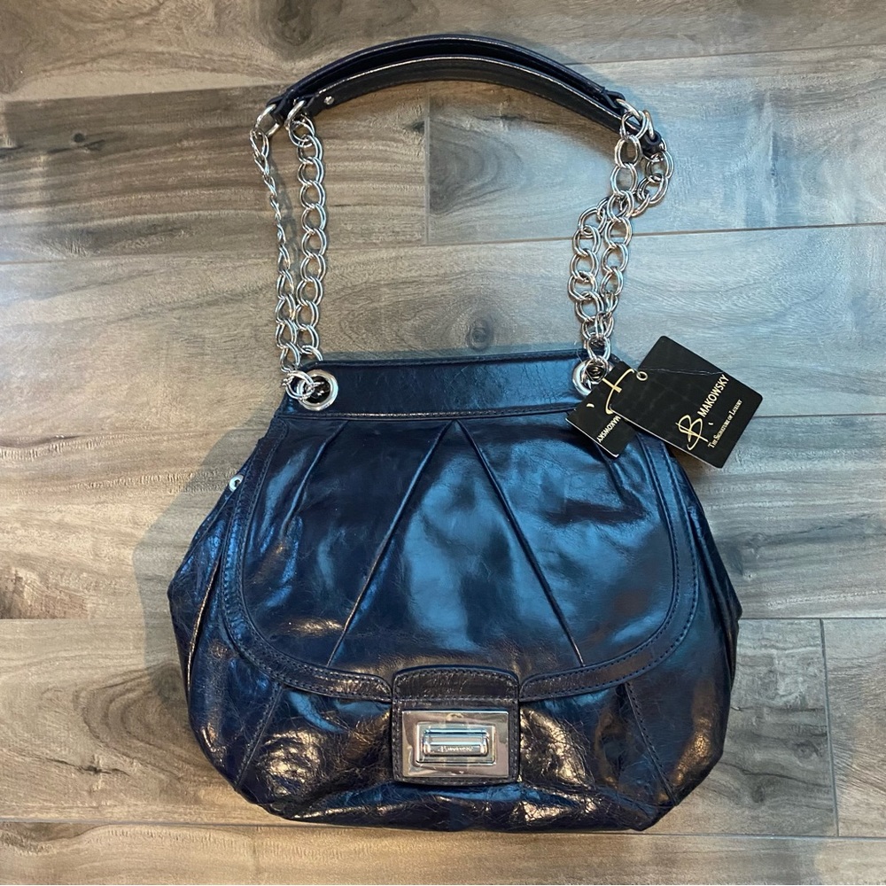 NWT B. Makowsky Devon Black Leather Flap Top Crossbody Shoulder Bag